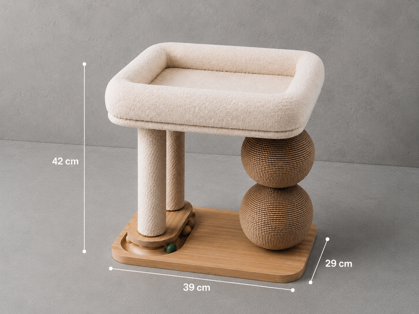 Rascador Premium para Gatos con Cama Elevada de madera natural