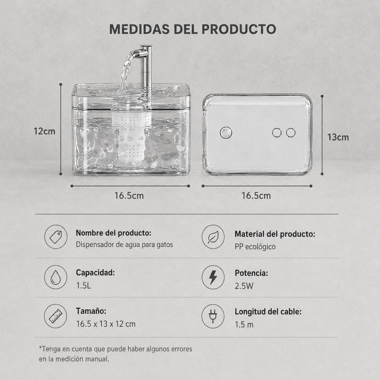 Fuente de Agua Premium Transparente para Gatos