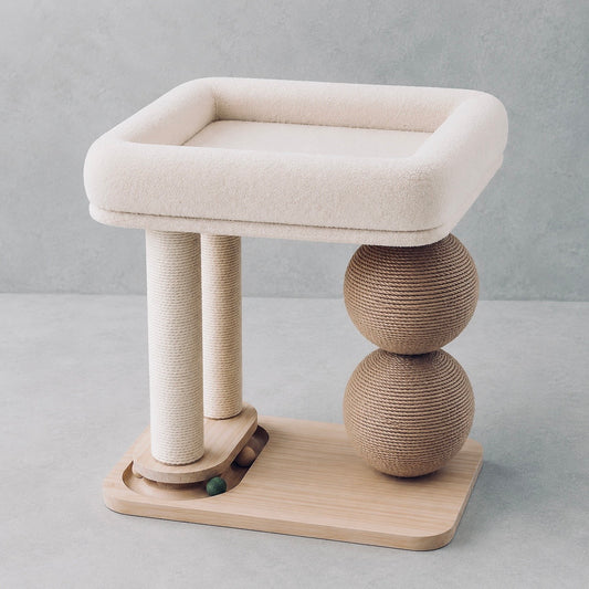 Rascador Premium para Gatos con Cama Elevada de madera natural
