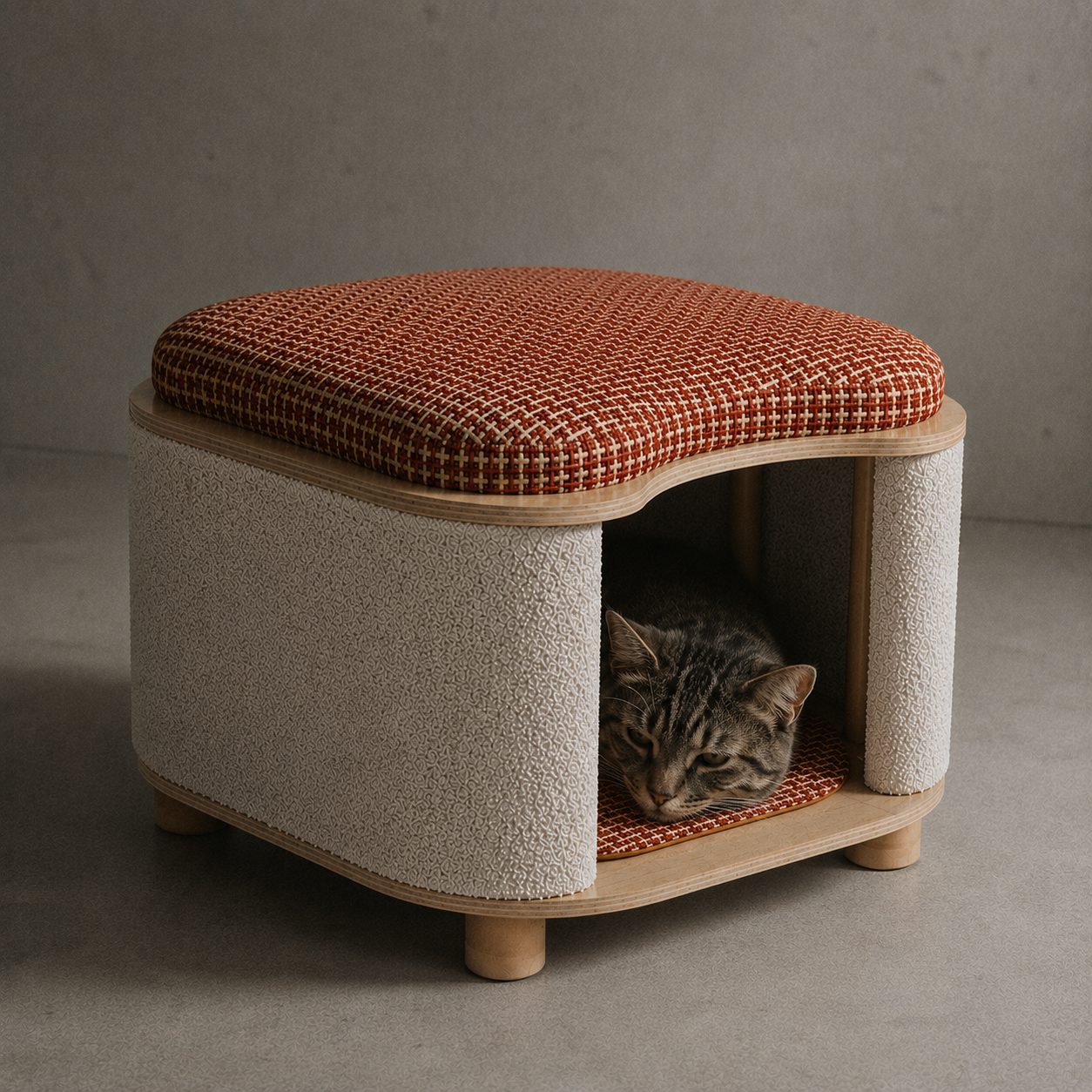 Casa de Diseño para Gatos en Ratán y Madera