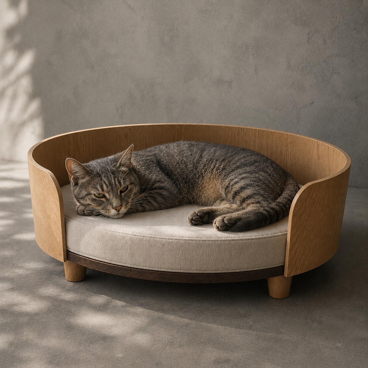 Cama Premium de Madera Natural para Gatos de Interior
